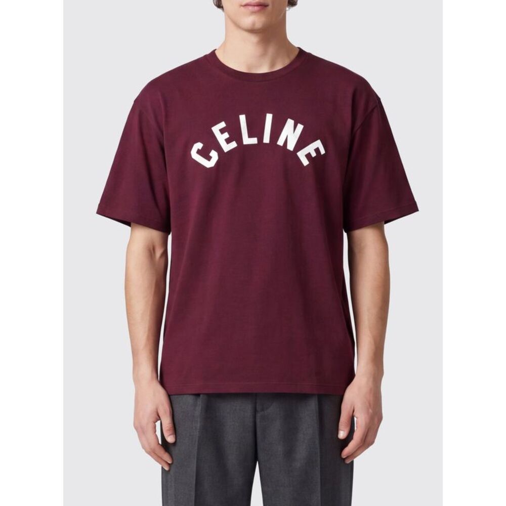 Celine Men Celine Cotton T-Shirt With Contrasting Logo Print On The Front
